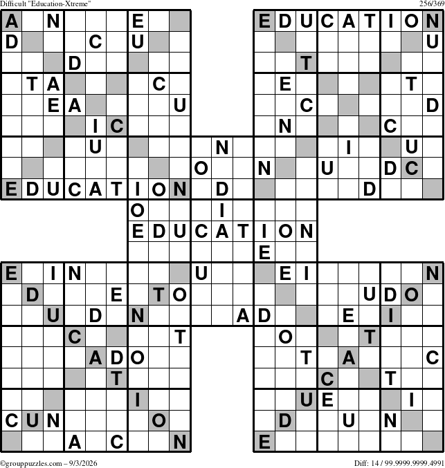 The grouppuzzles.com Difficult Education-Xtreme puzzle for Thursday September 3, 2026