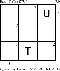 The grouppuzzles.com Easy TicTac-STU puzzle for Thursday September 3, 2026 with all 2 steps marked