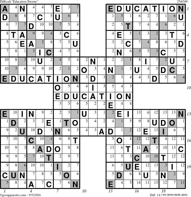 The grouppuzzles.com Difficult Education-Xtreme puzzle for Thursday September 3, 2026, suitable for printing, with all 14 steps marked