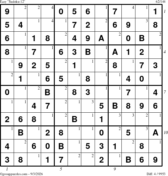 The grouppuzzles.com Easy Sudoku-12 puzzle for Thursday September 3, 2026 with all 4 steps marked