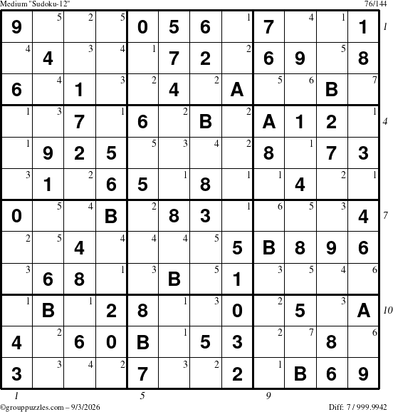 The grouppuzzles.com Medium Sudoku-12 puzzle for Thursday September 3, 2026 with all 7 steps marked