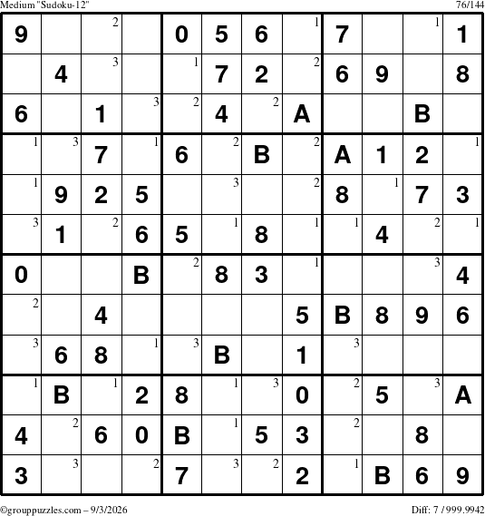 The grouppuzzles.com Medium Sudoku-12 puzzle for Thursday September 3, 2026 with the first 3 steps marked