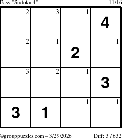 The grouppuzzles.com Easy Sudoku-4 puzzle for Sunday March 29, 2026 with the first 3 steps marked
