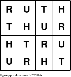 The grouppuzzles.com Answer grid for the Ruth puzzle for Sunday March 29, 2026