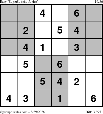 The grouppuzzles.com Easy SuperSudoku-Junior puzzle for Sunday March 29, 2026