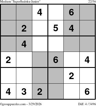 The grouppuzzles.com Medium SuperSudoku-Junior puzzle for Sunday March 29, 2026