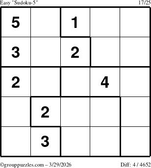 The grouppuzzles.com Easy Sudoku-5 puzzle for Sunday March 29, 2026