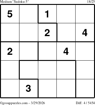 The grouppuzzles.com Medium Sudoku-5 puzzle for Sunday March 29, 2026