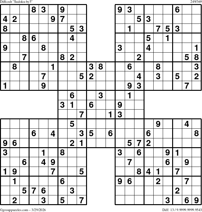 The grouppuzzles.com Difficult Sudoku-by5 puzzle for Sunday March 29, 2026