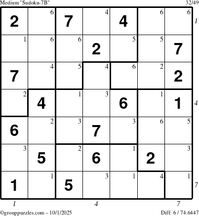 The grouppuzzles.com Medium Sudoku-7B puzzle for Wednesday October 1, 2025 with all 6 steps marked