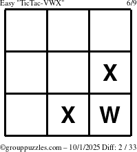 The grouppuzzles.com Easy TicTac-VWX puzzle for Wednesday October 1, 2025