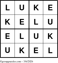 The grouppuzzles.com Answer grid for the Luke puzzle for Friday March 6, 2026