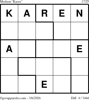 The grouppuzzles.com Medium Karen puzzle for Friday March 6, 2026