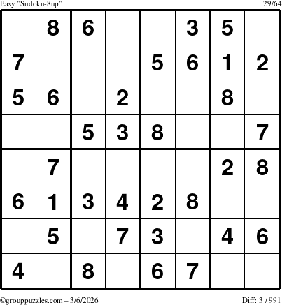 The grouppuzzles.com Easy Sudoku-8up puzzle for Friday March 6, 2026