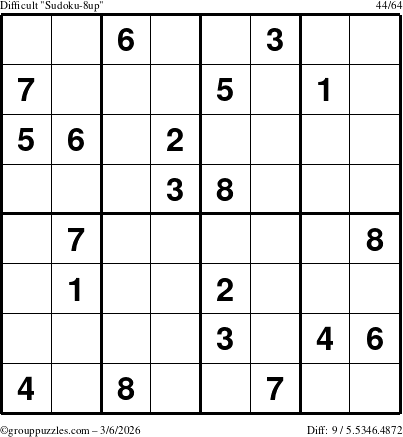 The grouppuzzles.com Difficult Sudoku-8up puzzle for Friday March 6, 2026