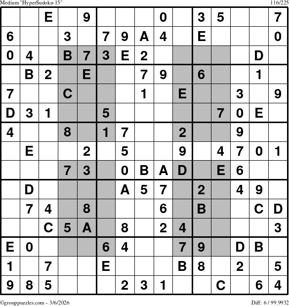 The grouppuzzles.com Medium HyperSudoku-15 puzzle for Friday March 6, 2026