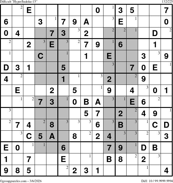 The grouppuzzles.com Difficult HyperSudoku-15 puzzle for Friday March 6, 2026 with the first 3 steps marked