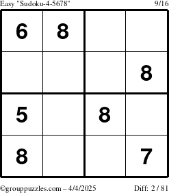 The grouppuzzles.com Easy Sudoku-4-5678 puzzle for Friday April 4, 2025