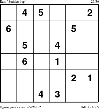 The grouppuzzles.com Easy Sudoku-6up puzzle for Tuesday September 9, 2025