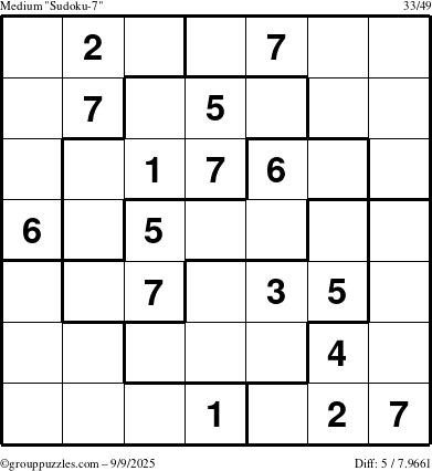 The grouppuzzles.com Medium Sudoku-7 puzzle for Tuesday September 9, 2025