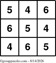 The grouppuzzles.com Answer grid for the TicTac-456 puzzle for Friday August 14, 2026