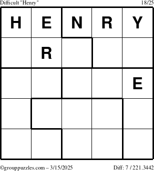 The grouppuzzles.com Difficult Henry puzzle for Saturday March 15, 2025