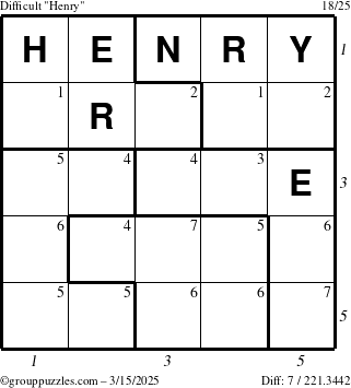 The grouppuzzles.com Difficult Henry puzzle for Saturday March 15, 2025 with all 7 steps marked