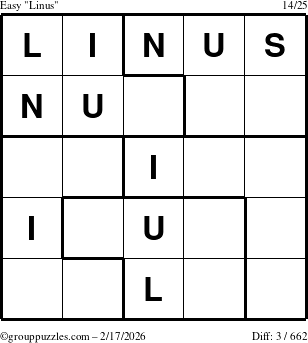 The grouppuzzles.com Easy Linus puzzle for Tuesday February 17, 2026
