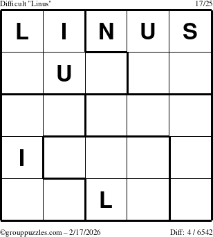 The grouppuzzles.com Difficult Linus puzzle for Tuesday February 17, 2026