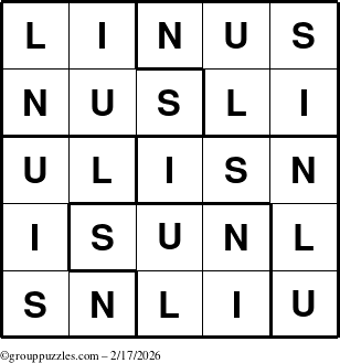 The grouppuzzles.com Answer grid for the Linus puzzle for Tuesday February 17, 2026