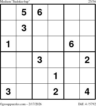 The grouppuzzles.com Medium Sudoku-6up puzzle for Tuesday February 17, 2026