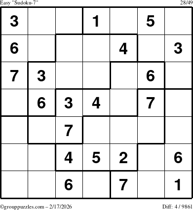 The grouppuzzles.com Easy Sudoku-7 puzzle for Tuesday February 17, 2026
