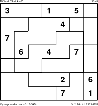 The grouppuzzles.com Difficult Sudoku-7 puzzle for Tuesday February 17, 2026