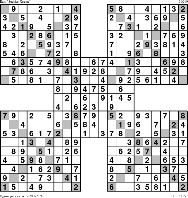 The grouppuzzles.com Easy Sudoku-Xtreme puzzle for Tuesday February 17, 2026