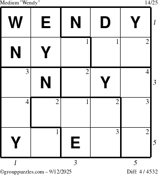 The grouppuzzles.com Medium Wendy puzzle for Friday September 12, 2025, suitable for printing, with all 4 steps marked