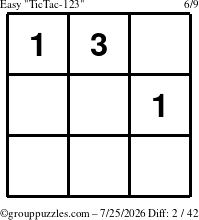 The grouppuzzles.com Easy TicTac-123 puzzle for Saturday July 25, 2026