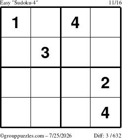 The grouppuzzles.com Easy Sudoku-4 puzzle for Saturday July 25, 2026