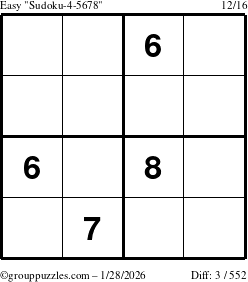 The grouppuzzles.com Easy Sudoku-4-5678 puzzle for Wednesday January 28, 2026