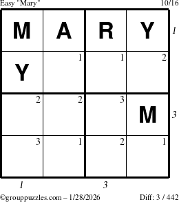 The grouppuzzles.com Easy Mary puzzle for Wednesday January 28, 2026, suitable for printing, with all 3 steps marked