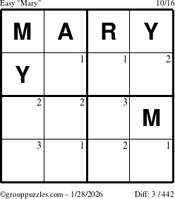 The grouppuzzles.com Easy Mary puzzle for Wednesday January 28, 2026 with the first 3 steps marked