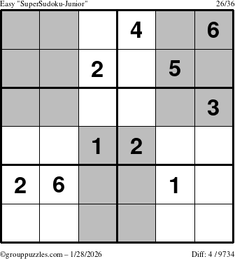 The grouppuzzles.com Easy SuperSudoku-Junior puzzle for Wednesday January 28, 2026