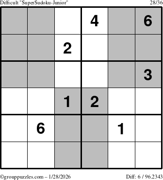 The grouppuzzles.com Difficult SuperSudoku-Junior puzzle for Wednesday January 28, 2026