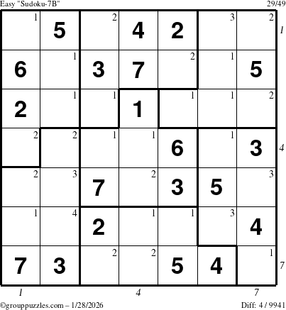 The grouppuzzles.com Easy Sudoku-7B puzzle for Wednesday January 28, 2026 with all 4 steps marked