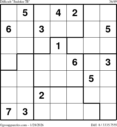 The grouppuzzles.com Difficult Sudoku-7B puzzle for Wednesday January 28, 2026