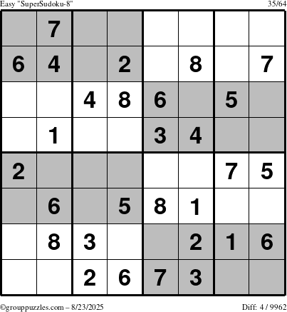 The grouppuzzles.com Easy SuperSudoku-8 puzzle for Saturday August 23, 2025