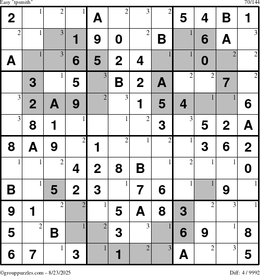 The grouppuzzles.com Easy tpsmith puzzle for Saturday August 23, 2025 with the first 3 steps marked