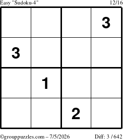 The grouppuzzles.com Easy Sudoku-4 puzzle for Sunday July 5, 2026