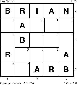 The grouppuzzles.com Easy Brian puzzle for Sunday July 5, 2026 with all 3 steps marked