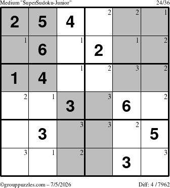 The grouppuzzles.com Medium SuperSudoku-Junior puzzle for Sunday July 5, 2026 with the first 3 steps marked