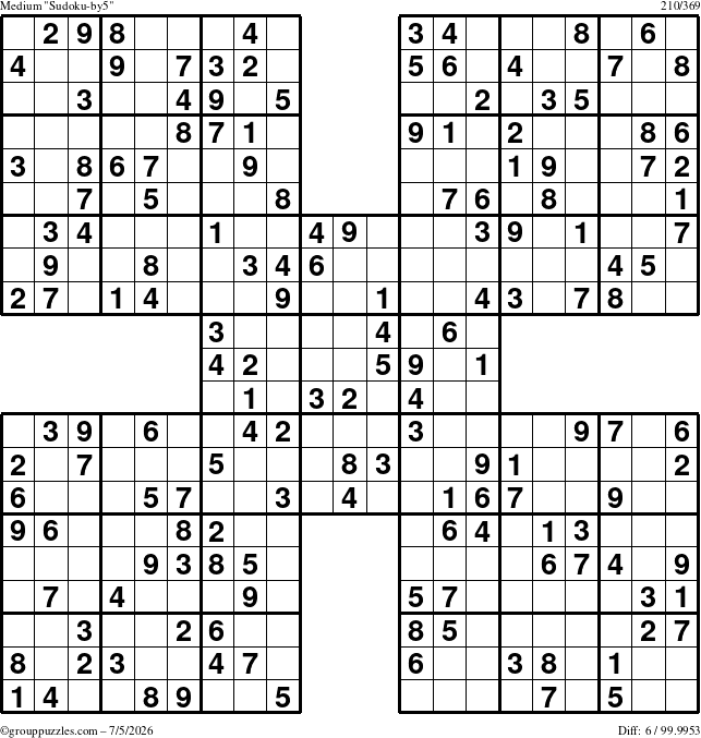 The grouppuzzles.com Medium Sudoku-by5 puzzle for Sunday July 5, 2026